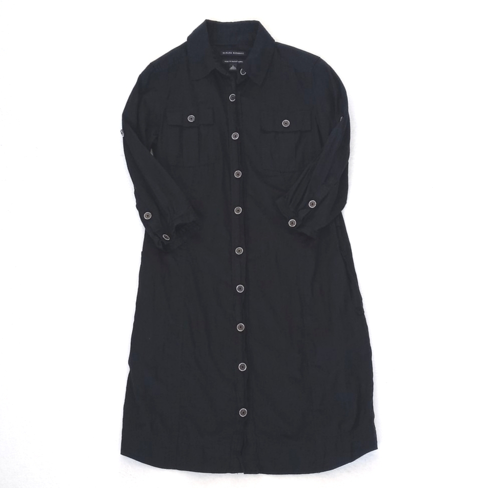 Banana Republic 3/4 Sleeve Black Soft Italian Cotton Button Down Shirt Dress 2 - Picture 9 of 16